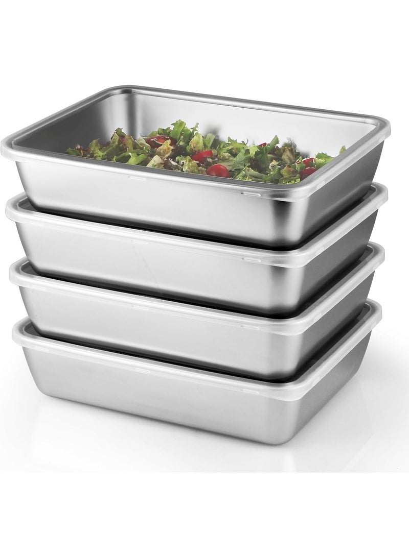 4 Pcs Stainless Steel Food Containers with Clear Lids, Stackable Snack Storage Boxes, Deli Meat Keeper for Refrigerator or Picnic, BBQ Party, Office, Gym Lunch - Image 1